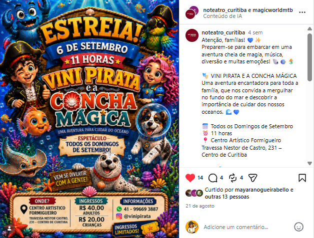 Publicação compartilhada por No Teatro Curitiba e Magic World sobre a Concha Mágica