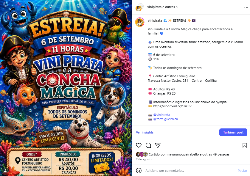 Arte oficial da Concha Mágica divulgando apresentação em Curitiba